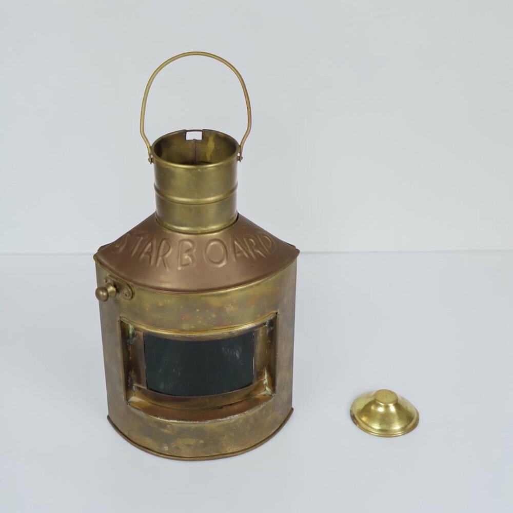 Rare Vintage Brass Starboard Ship Lantern Nautical Maritime‎ Marine Decor
